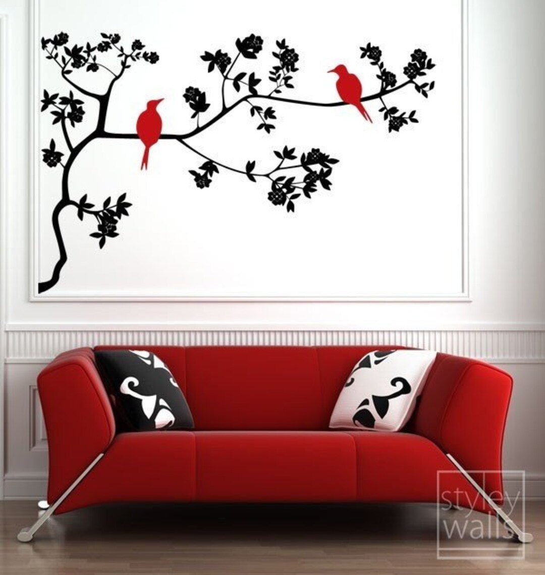 Branch and Birds Wall Decal, Birds on Branch With Leaves Vinyl Wall ...