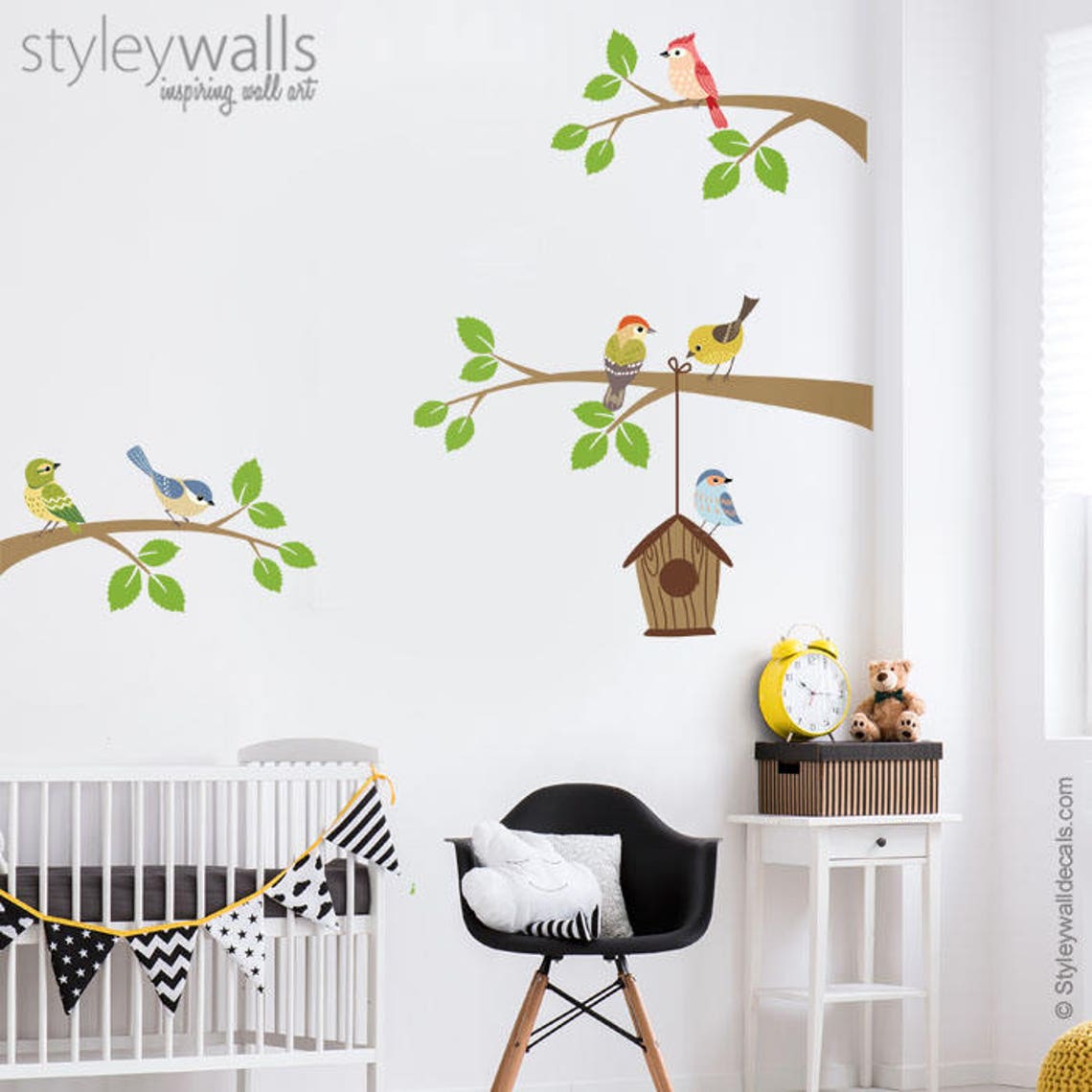Birds Wall Decal Branch Wall Decal Branch and Birds Wall Etsy