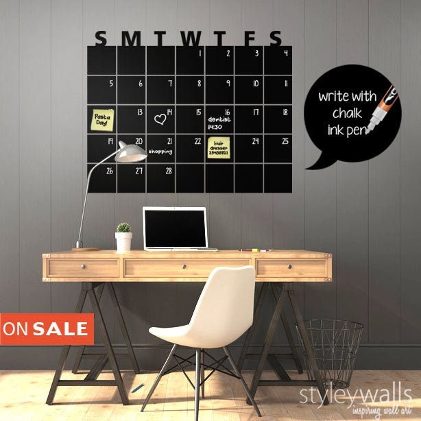 Chalkboard Calendar Wall Decal Chalk Board Wall Calendar Etsy