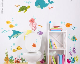 Under the Sea Wall Decal, Kids Bathroom Wall Decal, Fishes Wall Decal, Ocean Wall Sticker, Sea Life Wall Decal, Aquarium Wall Decal