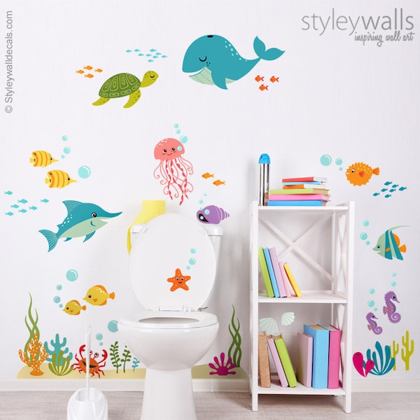 Under the Sea Wall Decal, Kids Bathroom Wall Decal, Fishes Wall Decal, Ocean Wall Sticker, Sea Life Wall Decal, Aquarium Wall Decal