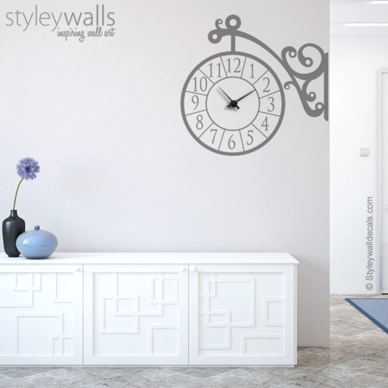 Clock Wall Decal Wall Clock Sticker Corner Wall Clock Etsy