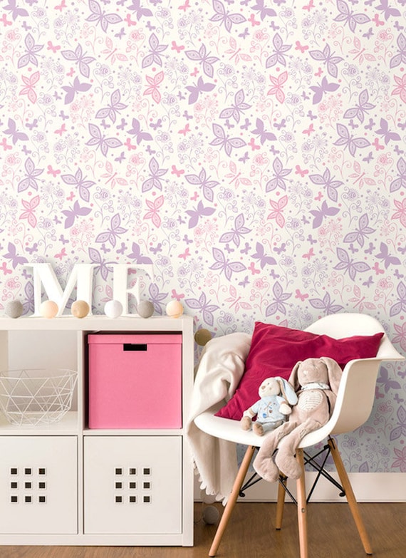 Butterflies Wallpaper Pink Purple Butterflies Nursery Wall - Etsy Israel Butterflies Wallpaper Pink Purple Butterflies Nursery Wall - Etsy Israel