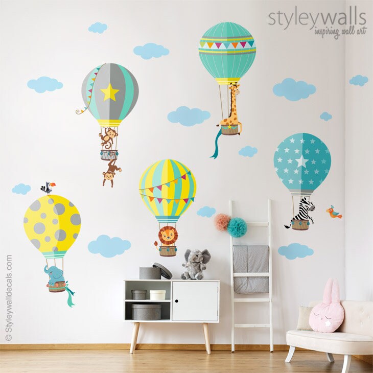 Lion 7-Piece Monkey Assorted and Alligator Hot Air Balloon Wall Decal 3D Stickers