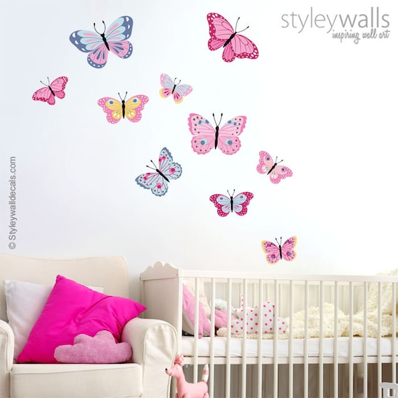 Personalised 7 Butterflies Child Name Bedroom Nursery Baby Girls Wall Sticker 
