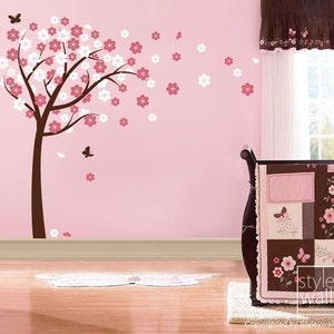 Cherry Blossom Wall decal, Blooming Cherry Tree Wall Sticker, Butterflies Flower Tree Vinyl Wall Decal Kids Nursery, Cherry Tree Sticker image 4