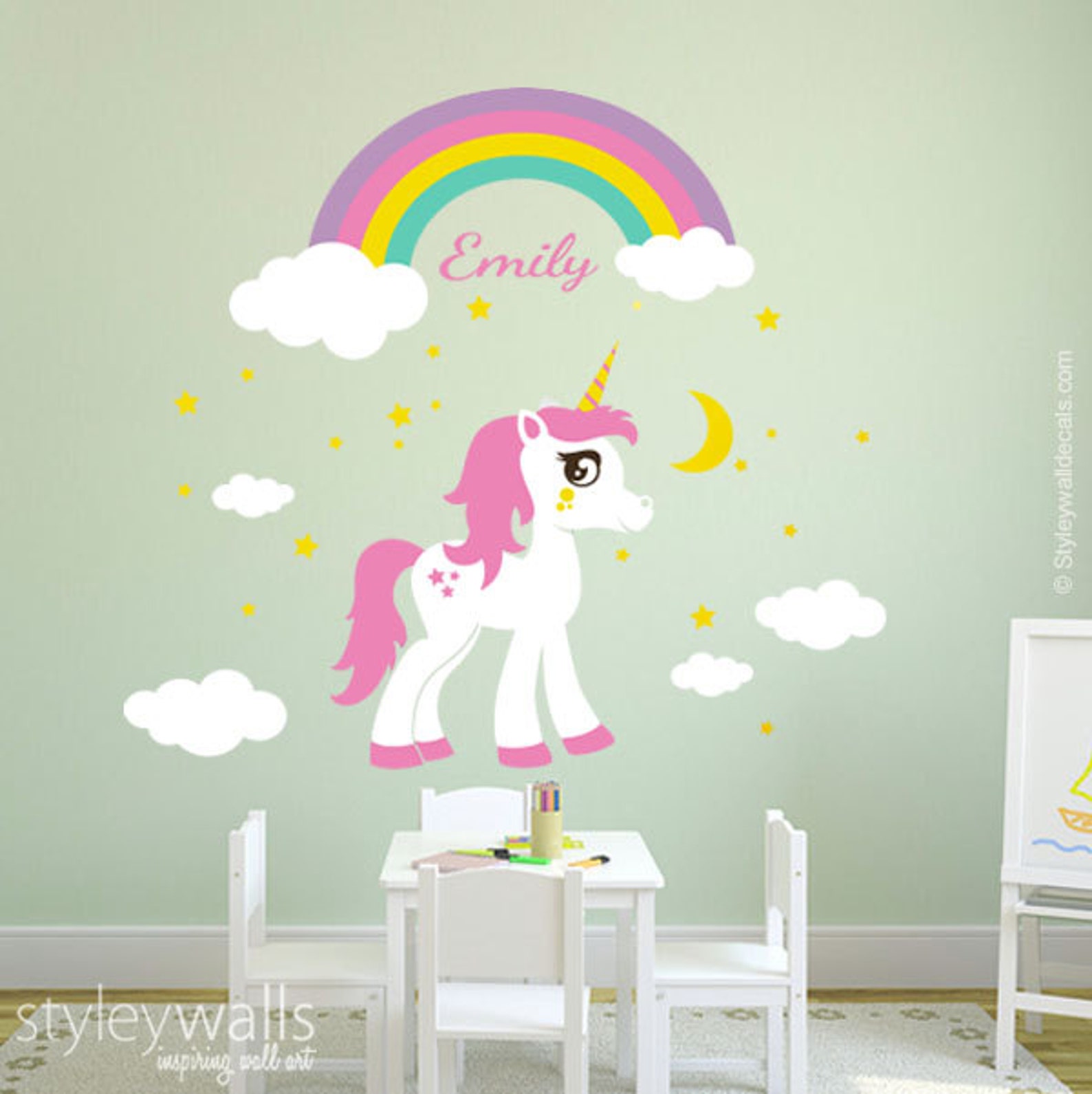 Unicorn Wall Decal Rainbow Wall Decal Personalized Wall Etsy