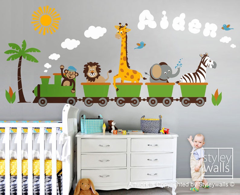 Jungle Safari Animals Train Wall Decal Train Sticker Monkey Etsy
