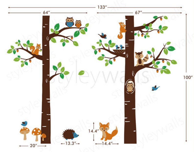 Forest Animals Wall Decal Children Wall Decal Tree Tops Etsy
