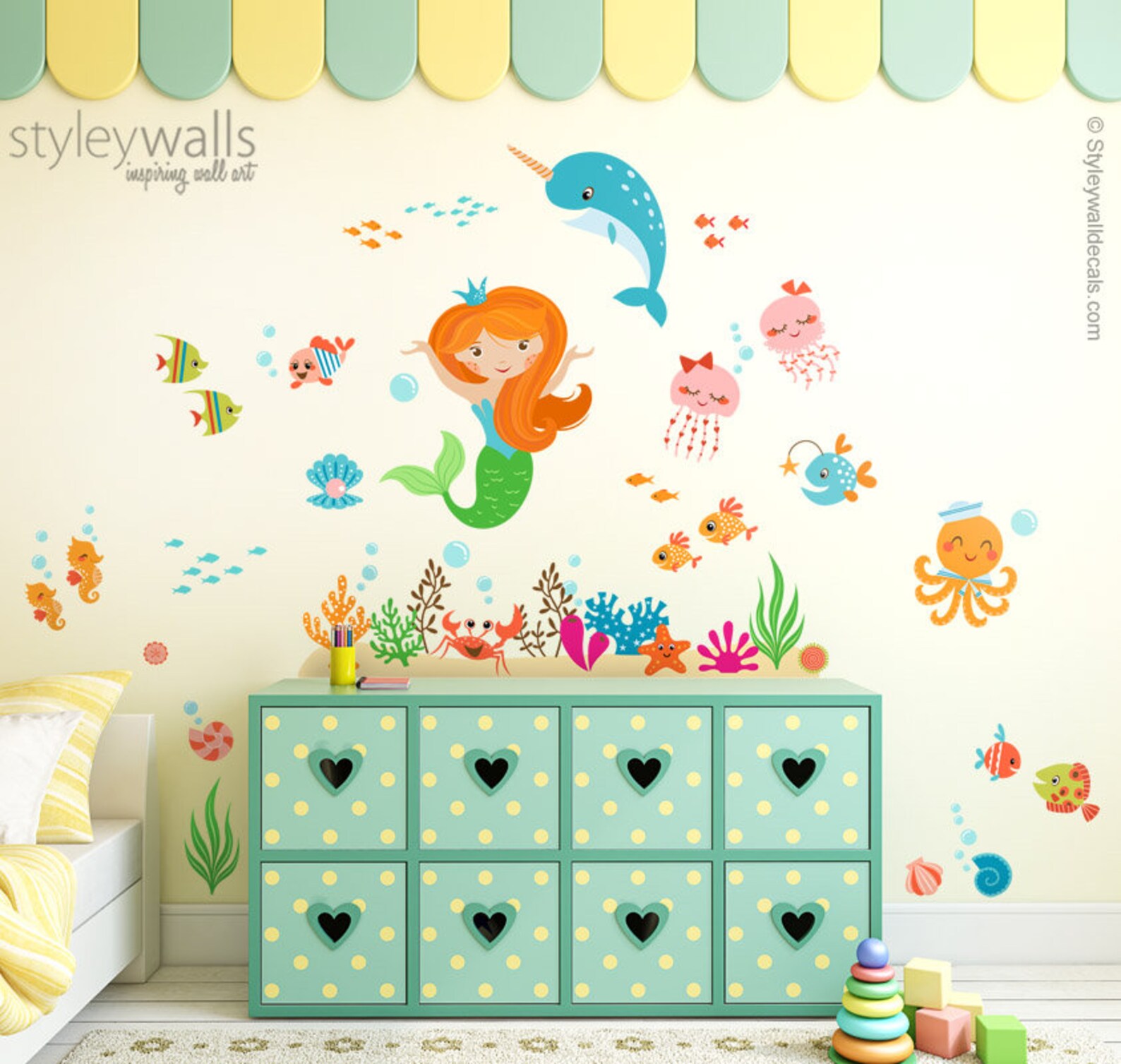 Mermaid Wall Decal Under the Sea Wall Decal Mermaid and Etsy