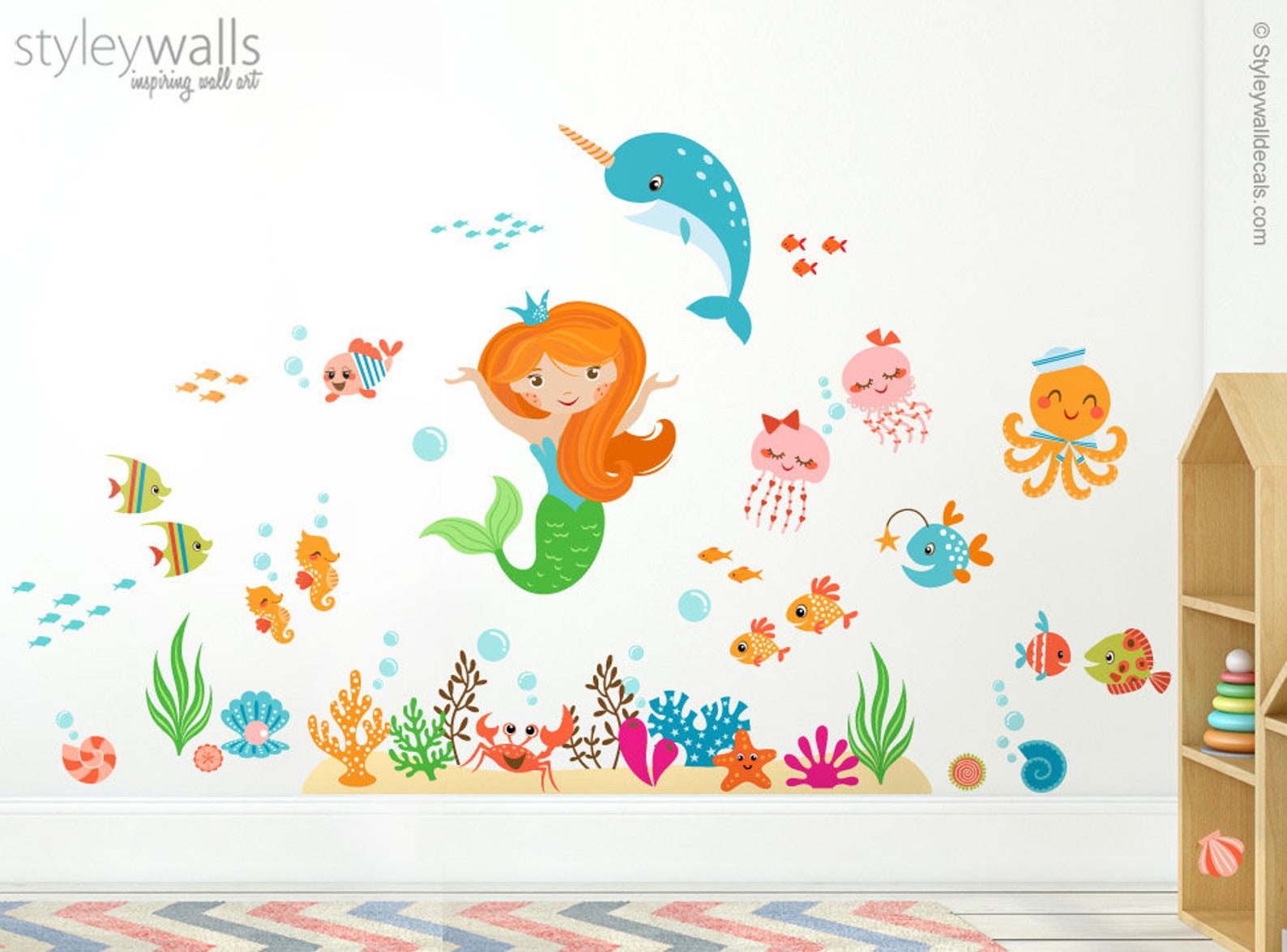 Mermaid Wall Decal Under the Sea Wall Decal Mermaid and Etsy
