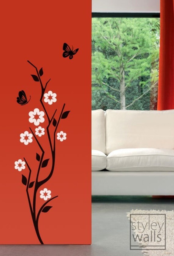 Items similar to Japanese Cherry Blossom and Butterflies Vinyl Wall