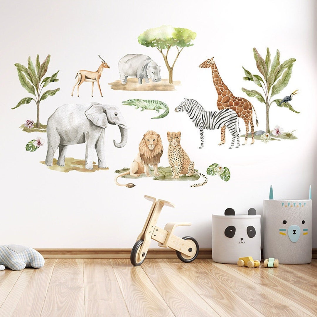 Safari Wall Decal, Jungle Animals Wall Decal, Wallsticker Set for Kids
