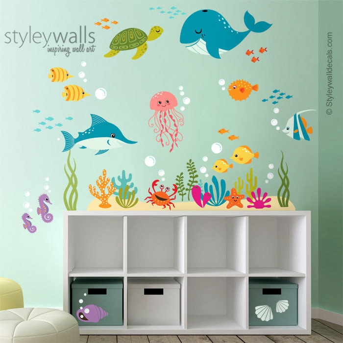 Under the Sea Wall Decal, Kids Bathroom Wall Decal, Fishes Wall