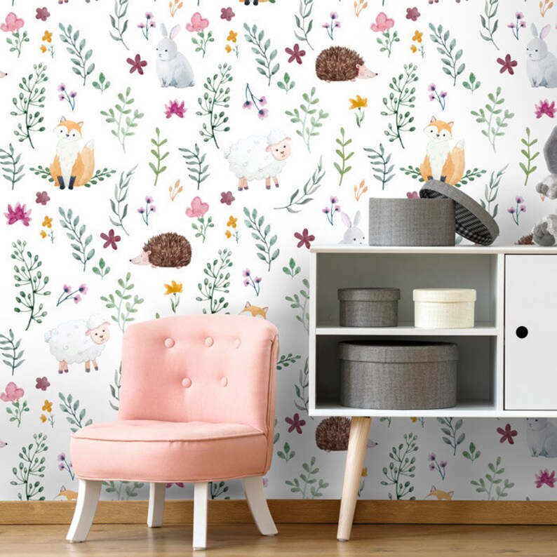 Forest Animals Wallpaper Woodland Animals Repositionable Etsy
