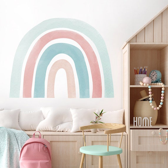 Sticker mural enfant arc-en-ciel rose pastel