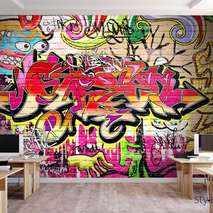 Graffiti Mural, Abstract Mural, Graffiti Wall Art, Graffiti Wallpaper Mural, Teenage Room Decor, Repositionable Removable Fabric image 2