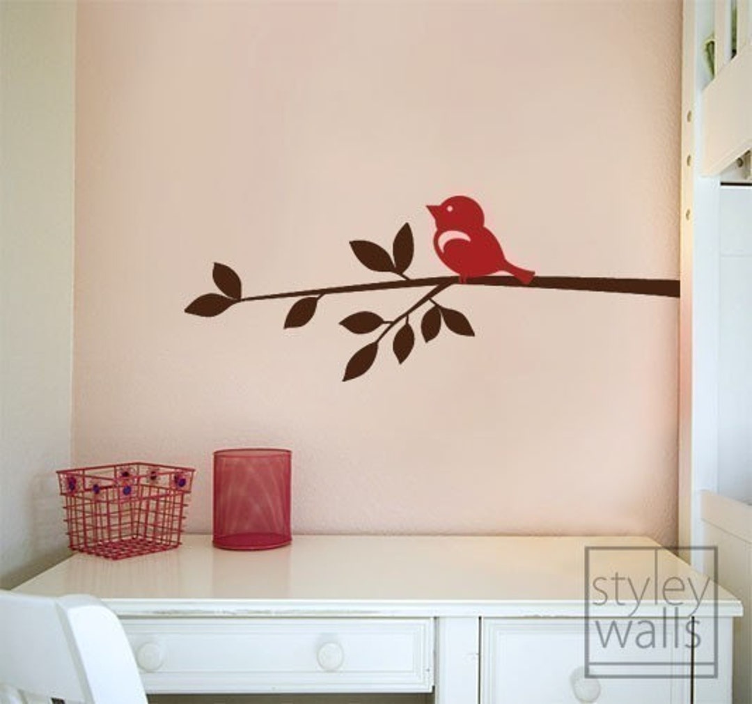 Bird and Branch Wall Decal, Cute Bird on a Branch Vinyl Wall Decal ...
