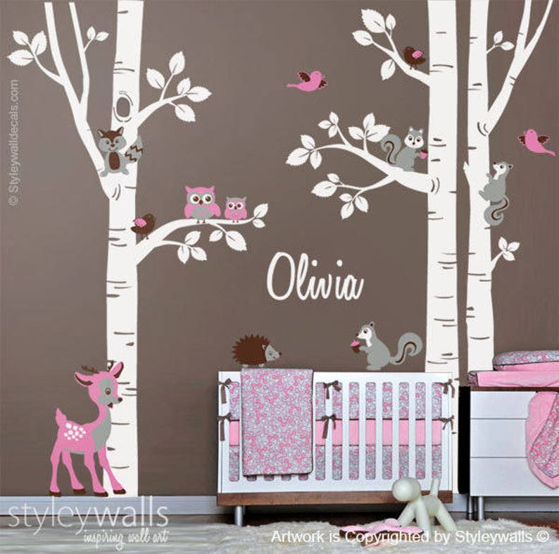 birch trees sticker birch trees wall decal forest animals | etsy