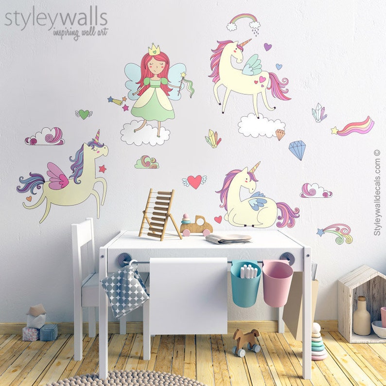 unicorns wall decal fairy wall decal unicorn wall sticker | etsy