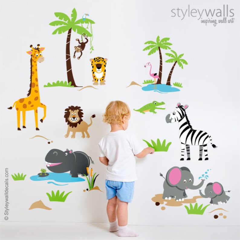 Safari Animals Wall Decal, Safari Wall Decal Sticker, Jungle Animals ...