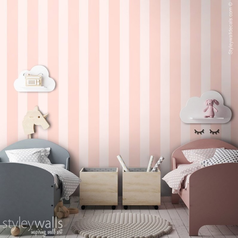 Pink Stripes Wallpaper Vertical Striped Pattern Wallpaper Kids Room Decor Self Adhesive Peel and Stick Repositionable Removable Fabric