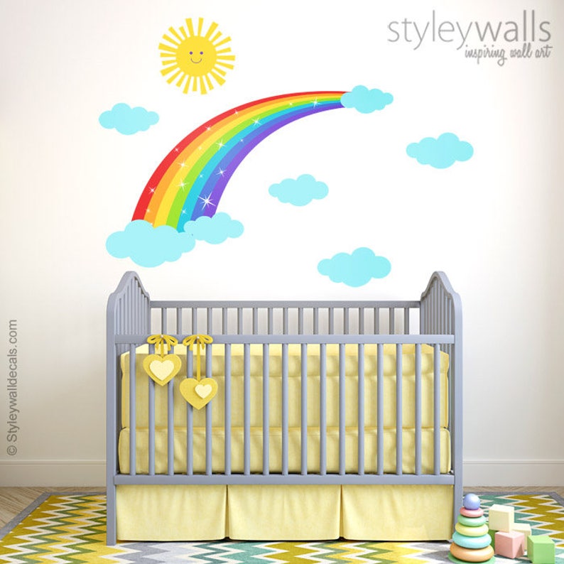 Rainbow Wall Decal Rainbow Wall Sticker Sun Wall Decal Etsy