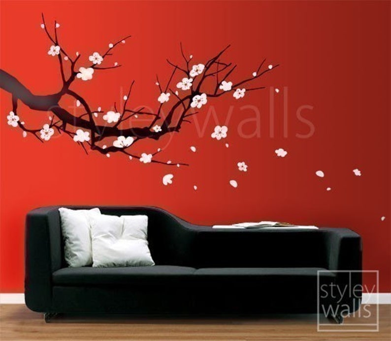 Cherry Branch Wall Decals Cherry Blossom Wall Decal Sakura Tree Nursery Wall Decal Branch Wall Decal Tree Wall Decal Home Decor Art image 2