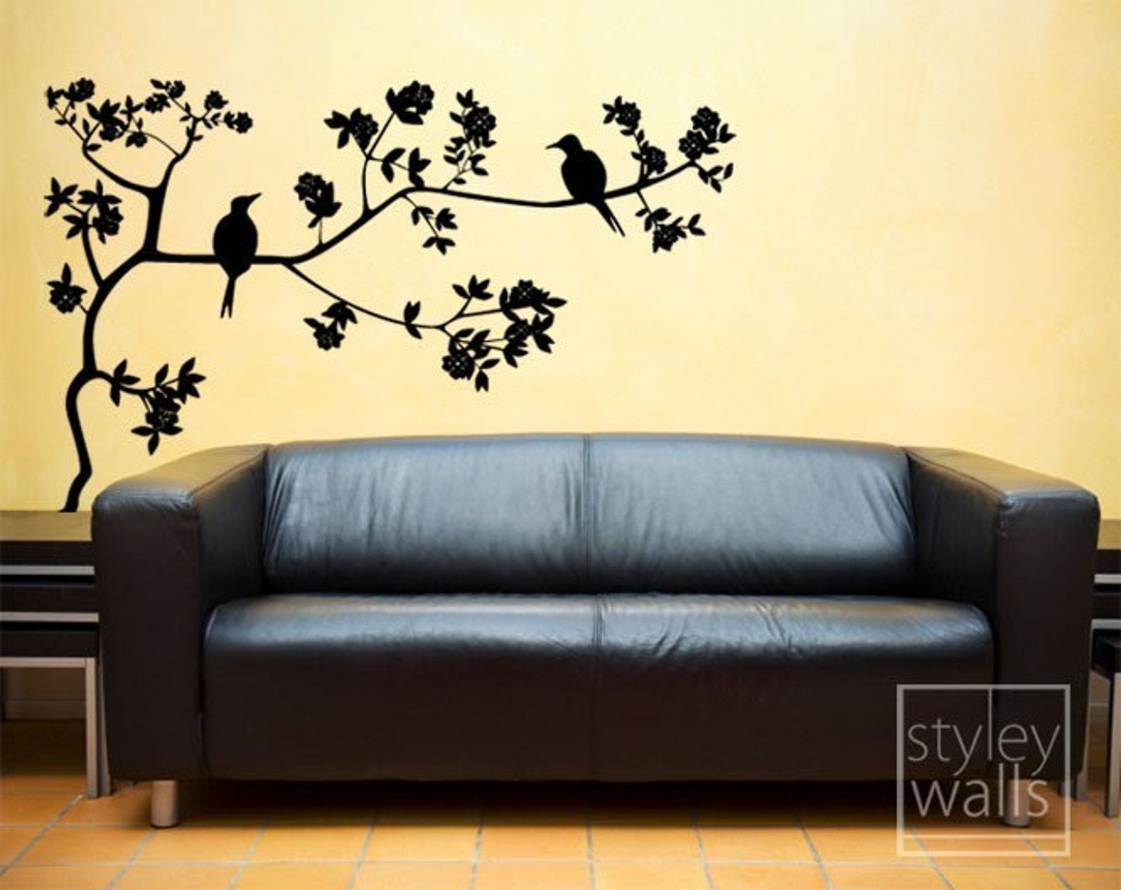 Branch and Birds Wall Decal Birds on Branch With Leaves Vinyl Etsy