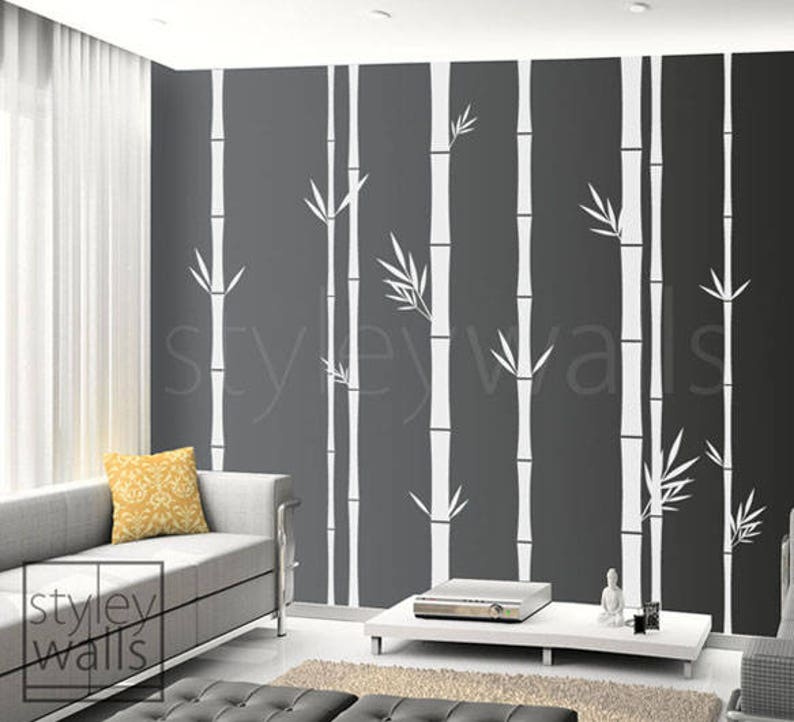 Bamboo Wall Decal, Bamboo Tree Wall Decal, 100inch Tall Set of 8 Bamboo Stalks, Home decor, Vinyl Wall Art Decor, Bamboo Living Room Decal image 1