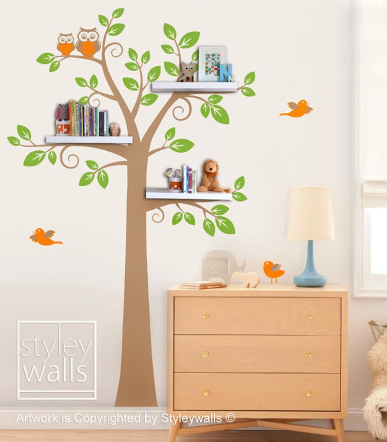 Shelves Tree Decal Children Wall Decal, Shelf Tree Wall Decal for Nursery Decor, Shelving Tree Kids Decal Wall Sticker Room Decor image 2