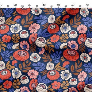 Tissu de créateur Fleur Jardin Fleuri bleu - tissu au mètre en COTON ou PES pour couture, vêtements, accessoires