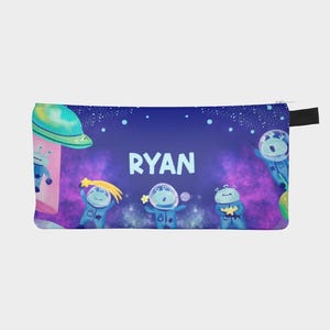 Outerspace Customized Pencil Case, Alien Personalized Pencil Pouch, Purple and Blue Name Pencil Case, Back To School Gift, Kids monogram