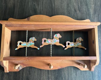 Vintage wooden Carousel horse shelf with hooks
