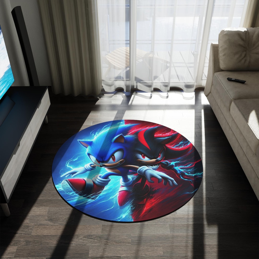 Sonic Riders Rug Sonic and Shadow Blue Red Round Rug | Video Game Character Circle Mat ...