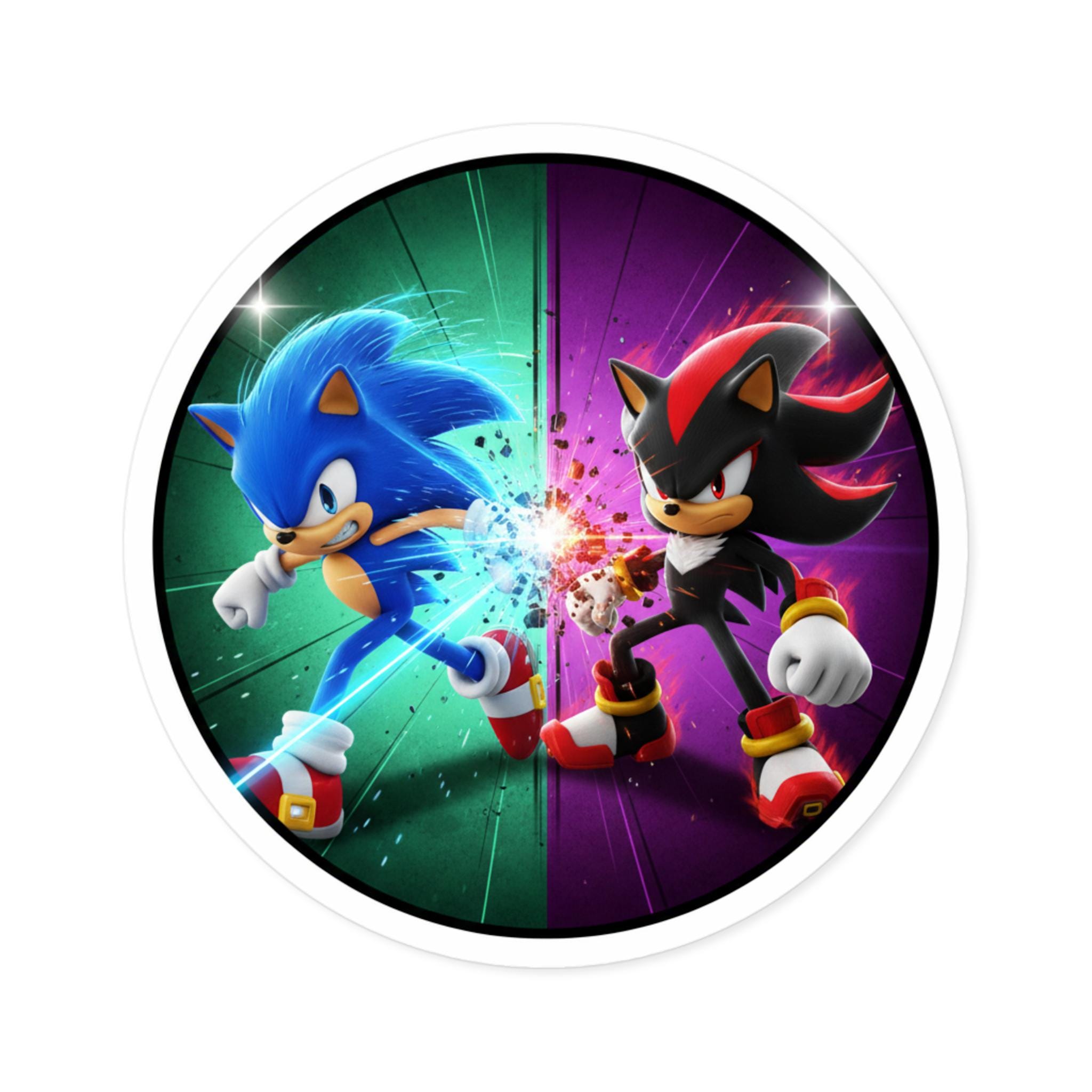 Sonic Versus Shadow Green and Purple Round Sticker | Indoor Outdoor ...