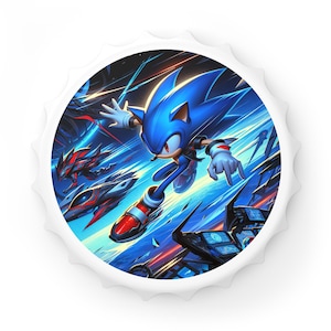 Flesopener met Sonic-thema - Perfect cadeau voor gamers en feesten, retrodecor, baraccessoire, videogamefans, verzamelobject