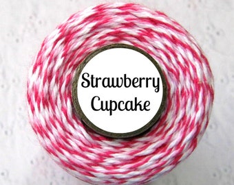 Dark Pink, Light Pink, & White Trendy Bakers Twine - Strawberry Cupcake - Crafting, DIY, Scrapbooking, Junk or Art Journaling, Packaging