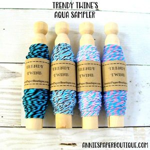 Aqua Trendy Bakers Twine Sampler - Aqua, Pink, Black, White - for Packaging, Decorating, Baking, Crafting, Treats, Favors, DIY, Crafts