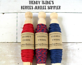 Berries Jubilee Trendy Bakers Twine Sampler - Red & Navy Blue - for Packaging, Decorating, Crafting, Party Favors, Treats, Baking