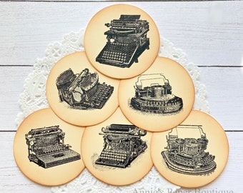 Round Typewriter Tags - Retro, Vintage Inspired - Favor, Parcel, Gift, Package, Treat - Planner, Art or Junk Journal - Paper Goods, Ephemera