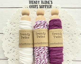 Grape Trendy Bakers Twine Sampler - Purple, Lavender, and White - for Packaging, Decorating, Baking, Treats, Crafting, Art + Junk Journaling