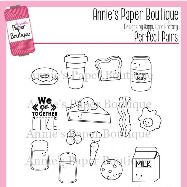 Perfect Pairs Planner Stamps - para Filofax, Erin Condren, Travelers Notebook - Clear, Kawaii, Food Bacon Coffee Donut, Día de San Valentín