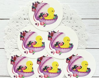 Easter Egg Chick Round Retro Tags - Vintage Inspired - Favor, Gift Tag, Package - Art or Junk Journal Ephemera, Planner, Scrapbooking