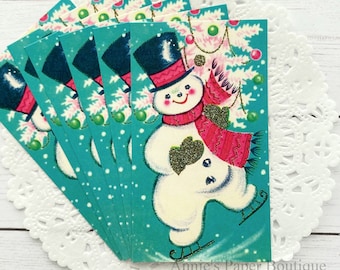 Ice Skating Snowman Retro Tags - Vintage Inspired Holiday Gift Tags - Travelers Notebook, Art or Junk Journal Christmas Ephemera, Smash Book