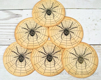 Round Spider Tags - Retro, Vintage Inspired - Favor, Parcel, Gift, Package, Treat - Planner, Junk Journal - Ephemera -  Halloween, Fall