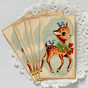 Reindeer & Bluebirds Vintage Inspired Tags - Retro Christmas - Favor, Parcel, Gift, Package, Treat - Ephemera, Junk Journal - Holiday
