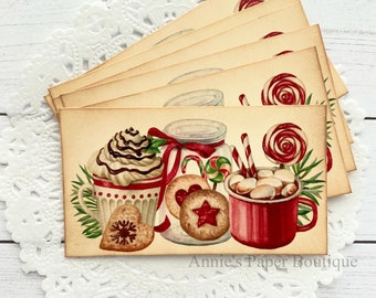 Christmas Treats Vintage Inspired Tags - Retro Holiday - Favor, Gift - Travelers Notebook, Art or Junk Journal Ephemera - Cocoa, Cookies