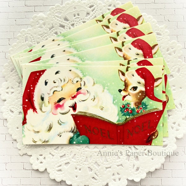 Santa & Reindeer Caroling Retro Tags - No.2 - Vintage Inspired Christmas - Favor, Gift, Parcel - Holiday Planner, Art Junk Journal, Ephemera