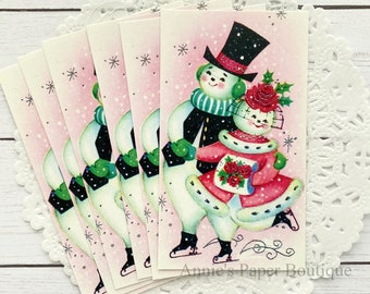 Snow Christmas Skating Retro Tags - Vintage Inspired Holiday Gift Tags - Travelers Notebook, Art or Junk Journal Ephemera, Smash Book